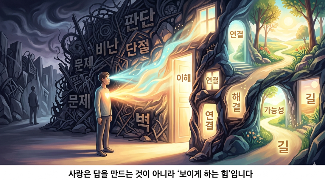 사랑은 답을 만드는 것이 아니라 &lsquo;보이게 하는 힘&rsquo;입니다