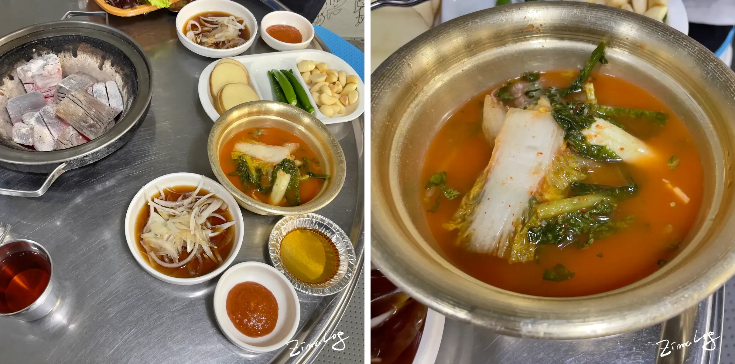 밑반찬(열무김치, 양파절임 등)의 사진