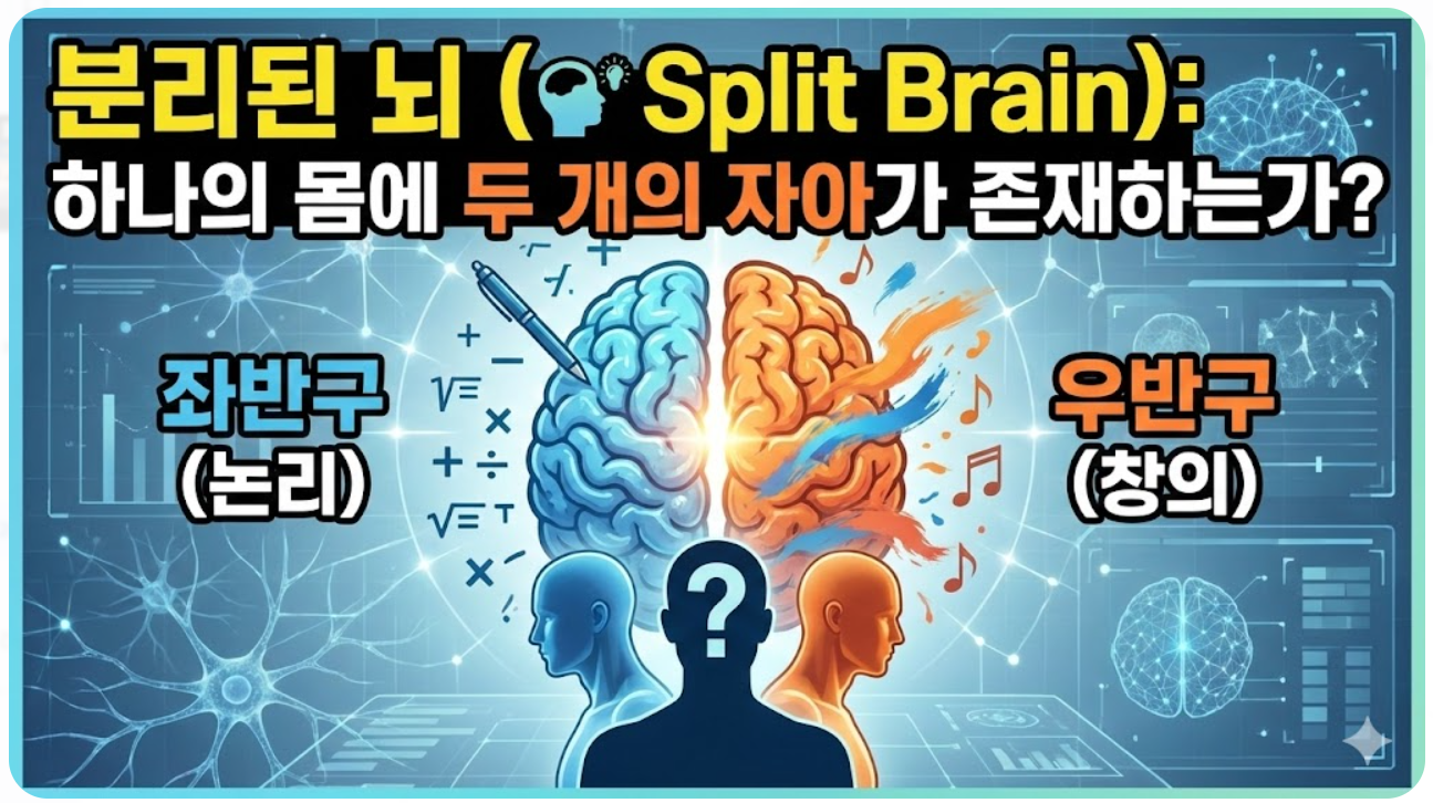 분리된 뇌 (Split Brain): 뇌의 좌반구와 우반구를 분리했을 때, 하나의 몸에 두 개의 자아가 존재하는가?