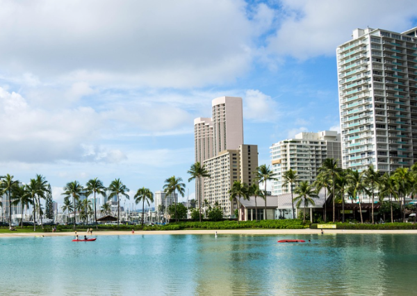 하와이 와이키키 해변 이미지