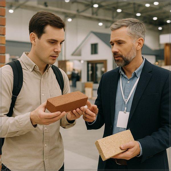 건축자재를 들고 상담하는 모습