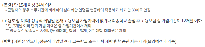 청년내일채움공제 신청 자격, 지원 대상 (근로자) (출처: 고용노동부)