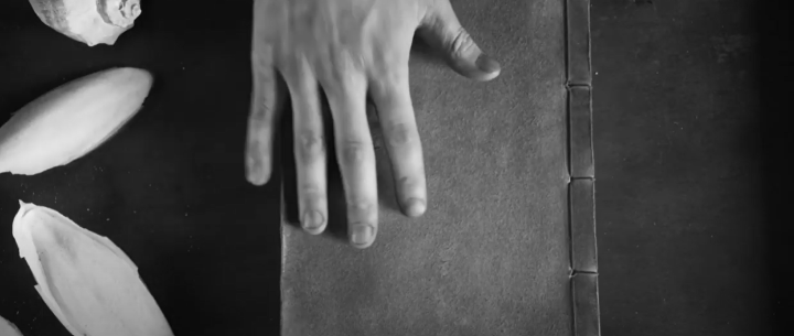 가운데에손이책위에놓여있다