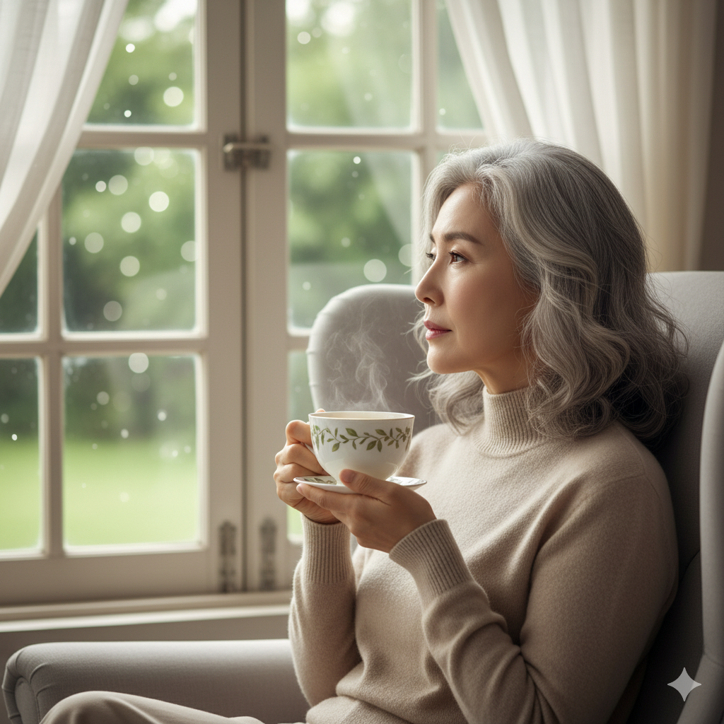 치아와 잇몸 건강을 위해 커피 대신 따뜻한 차를 마시는 모습.