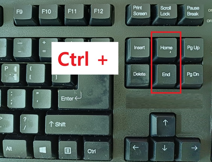키보드에 ctrl 글자와 home, end 보임