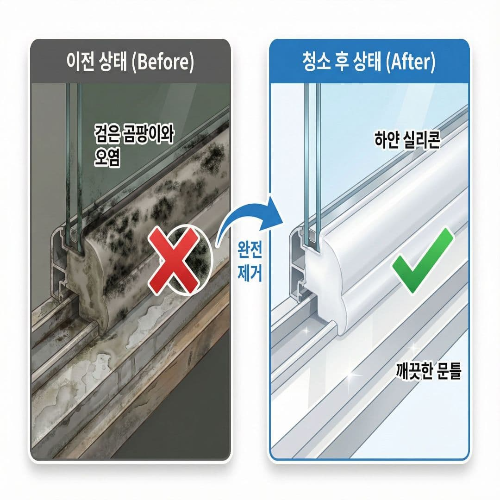 욕실 문틀 곰팡이 제거, 실리콘 교체 없이 깨끗하게