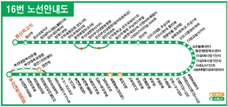 양산 16번 버스 노선도