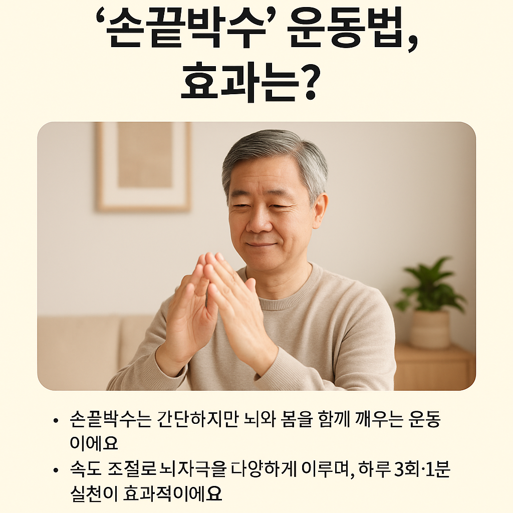 손끝박수 운동을 하는 중년 남성의 모습