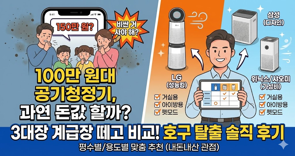 2026년형 공기청정기, 비싼 게 답일까 3대장(LG, 삼성, 위닉스) 비교, 집집마다 달라요