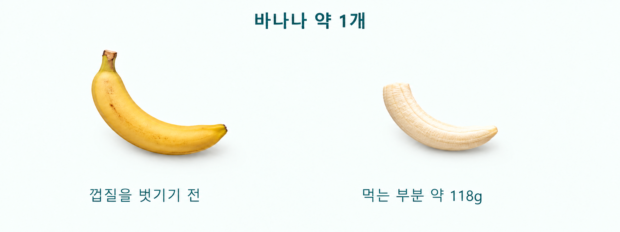 바나나 한 개와 껍질을 벗긴 과육의 비교