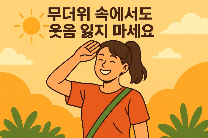 무더위속에도 웃음-여자 웃고 있는 일러스트