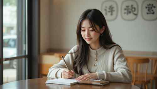 카페에서 스마트폰 없이 노트에 글을 쓰는 젊은 한국인 여성