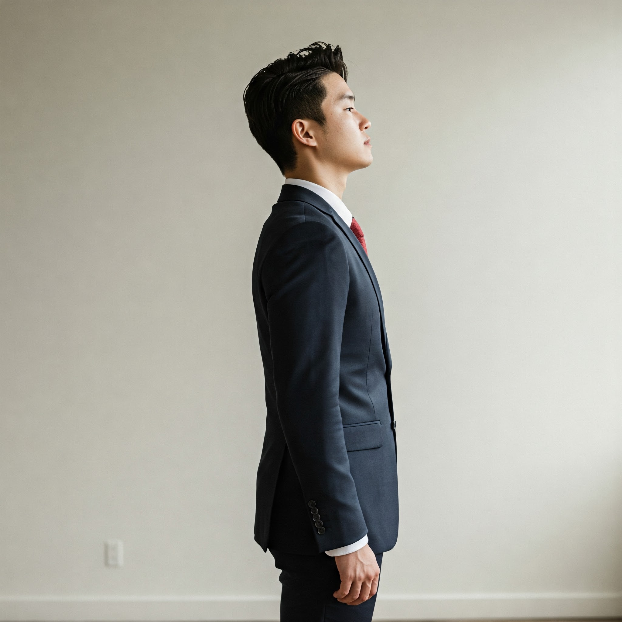 허리를 곧게 펴고 서있는 남성