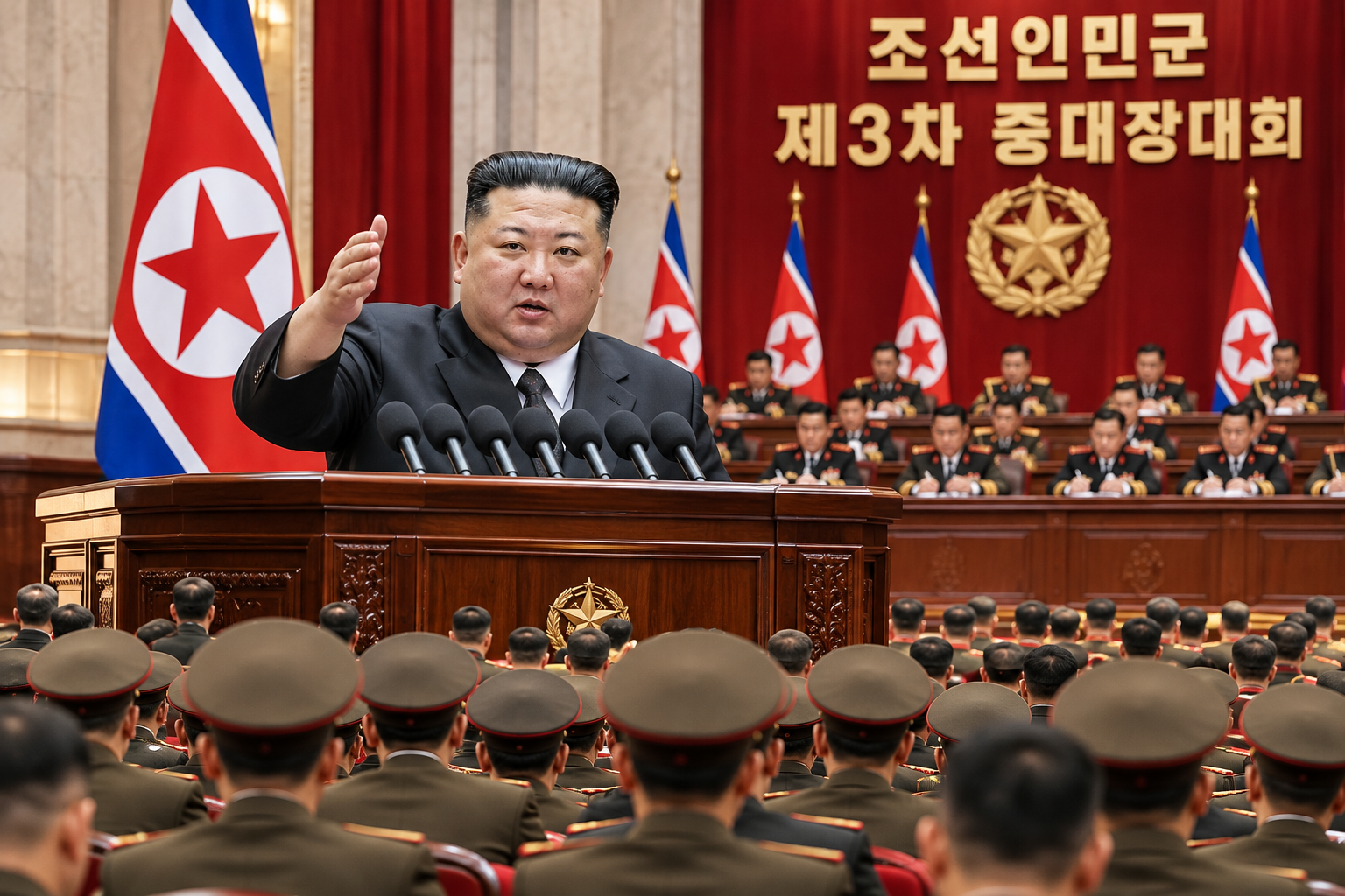 김정은 북한 국무위원장 제3차 중대장대회 연설 모습 재현, 2026년 10월 22~23일 군 행사 참석 보도와 군 기강 및 전투력 강화 강조