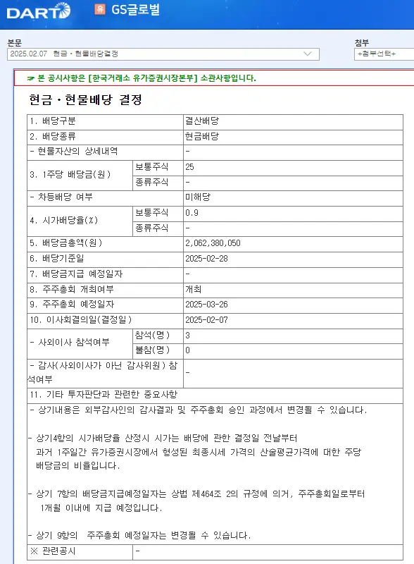 GS글로벌(001250) 2025년 배당일