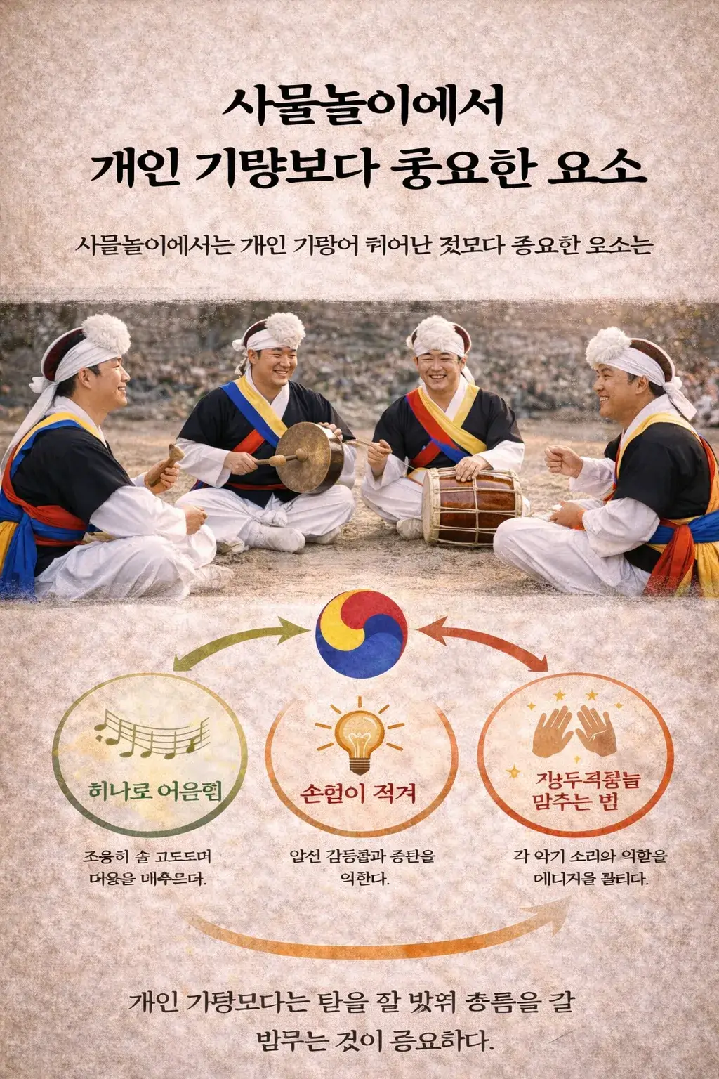 사물놀이에서 개인 기량보다 중요한 요소