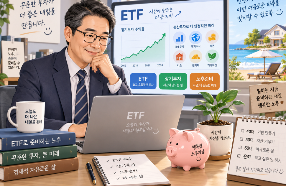 ETF 장기투자로 노후자금 준비하는 중년 직장인 이미지