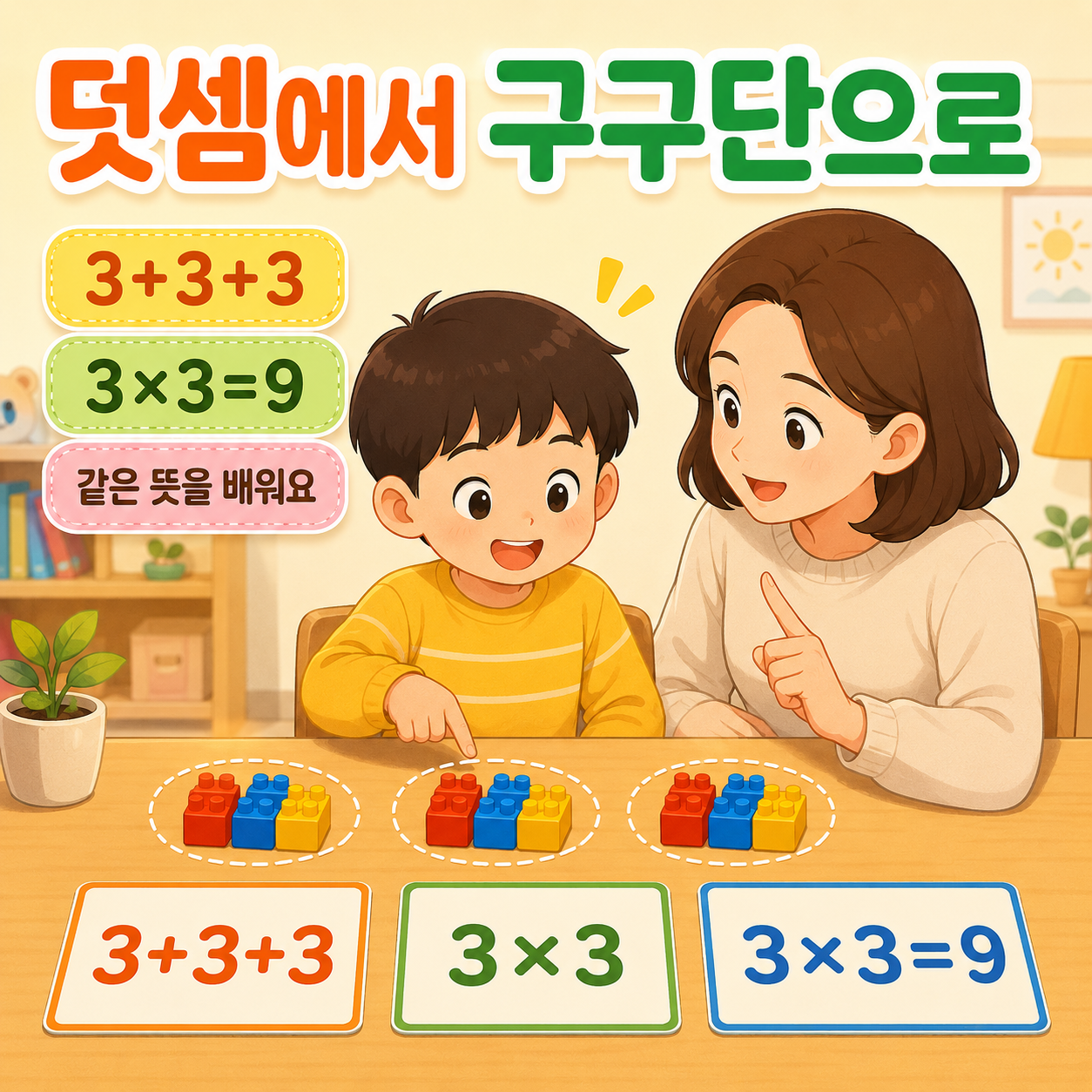 덧셈에서 구구단으로 바꿔 보는 연습이 이해를 도와줘요