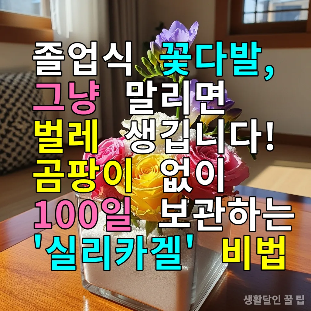 실리카겔 용기에 담긴 졸업식 장미 꽃다발, 드라이플라워 만드는 과정