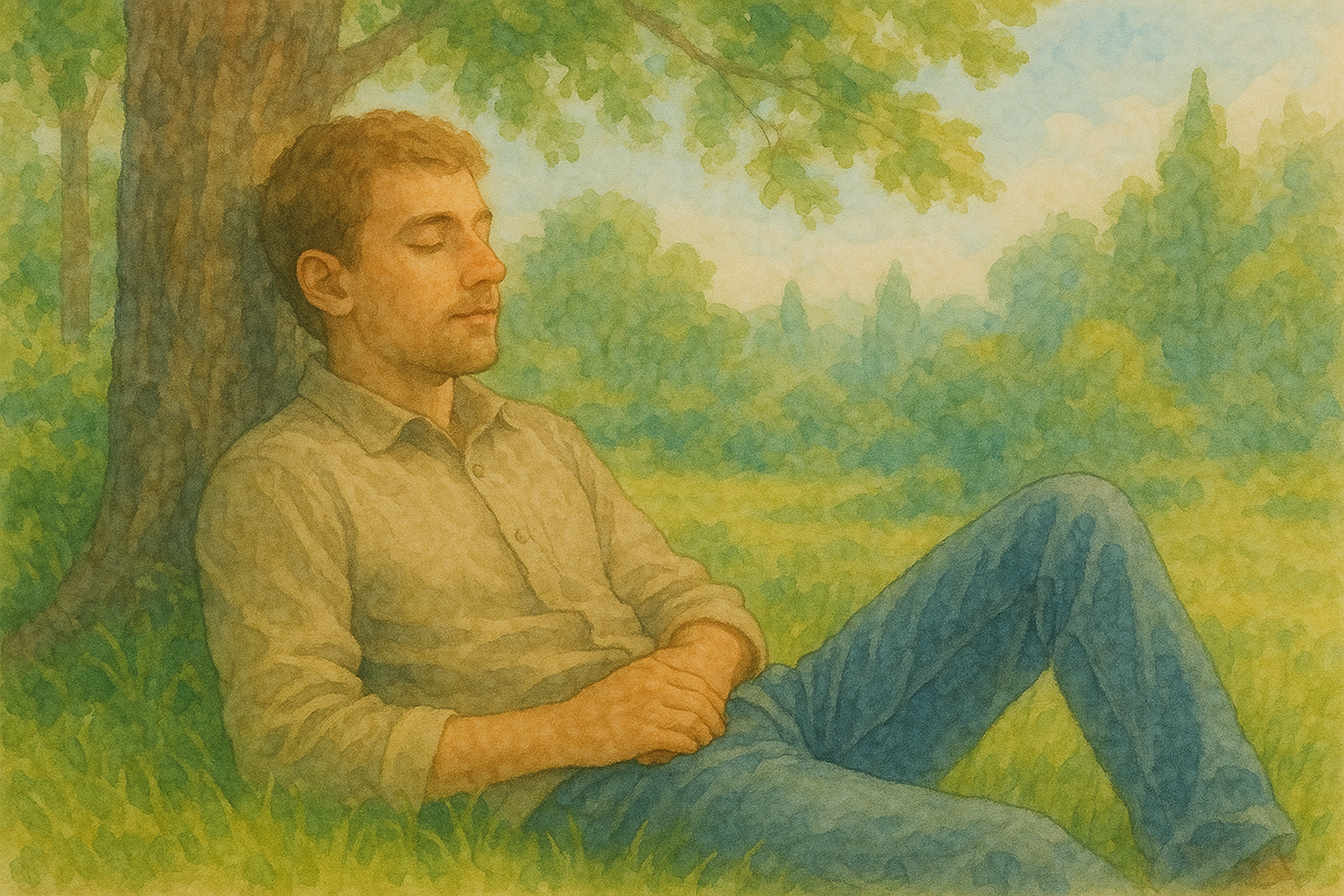 햇살 속 나무 아래 휴식