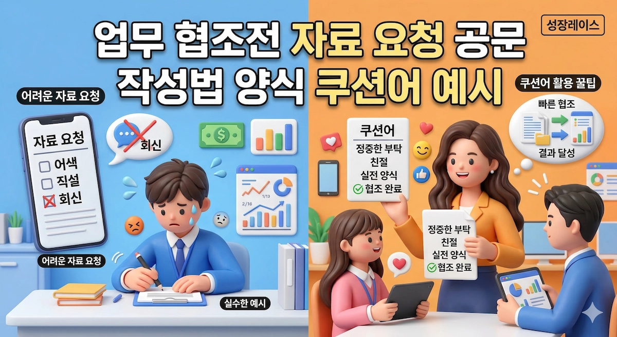 업무 협조전 자료 요청 공문 작성법 양식 쿠션어 예시