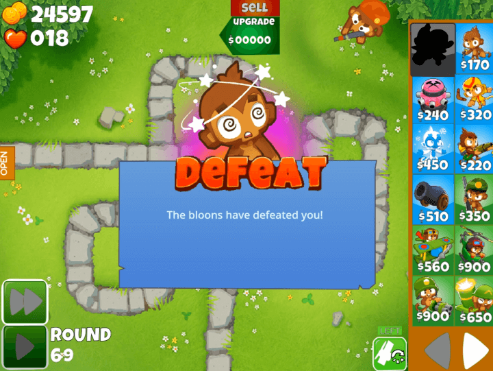 풍선타워디펜스6-게임하기-종료-화면