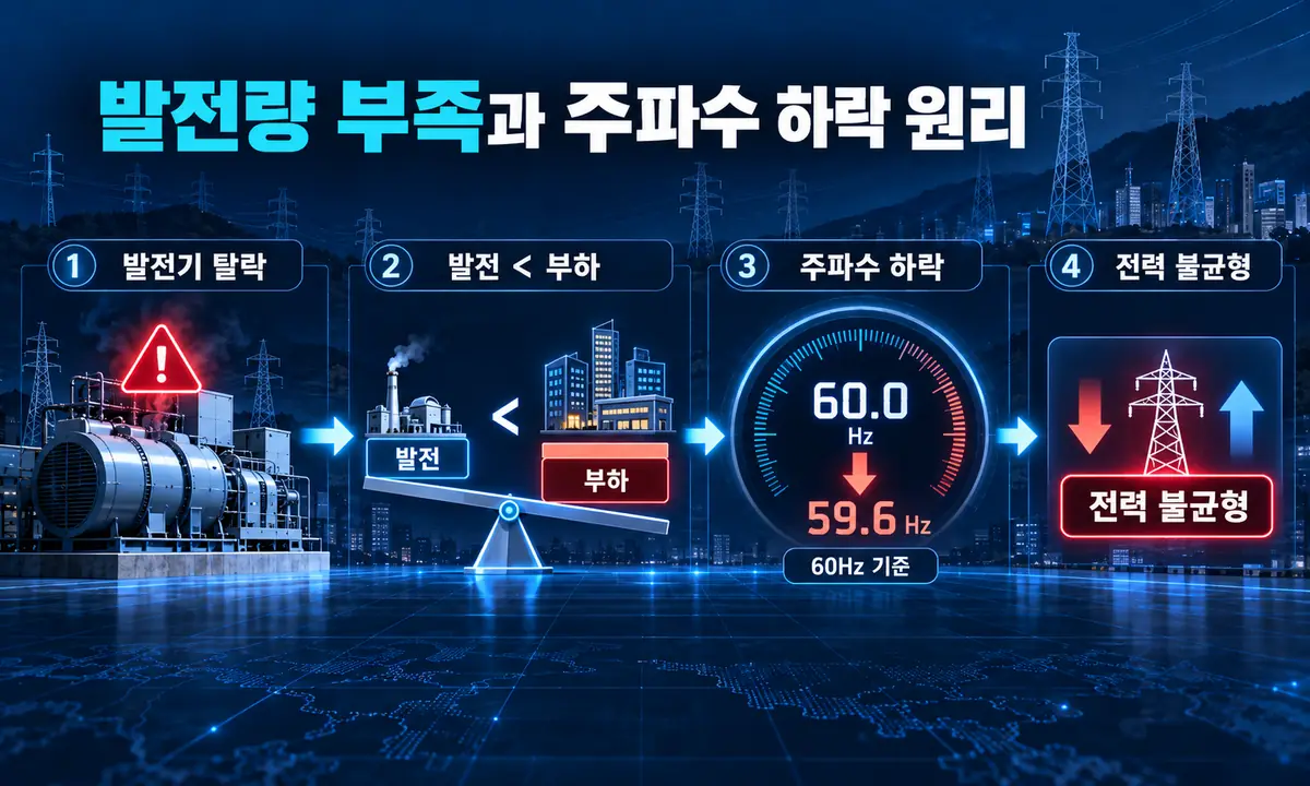 발전량 부족으로 전력계통 주파수가 하락하는 원리