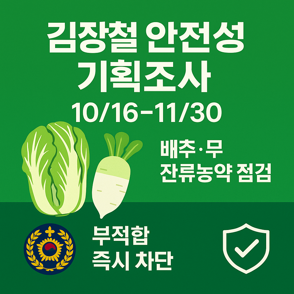 김장철 농산물 안전성 기획조사 시작(10/16~11/30) &mdash; 배추&middot;무 잔류농약 집중 점검