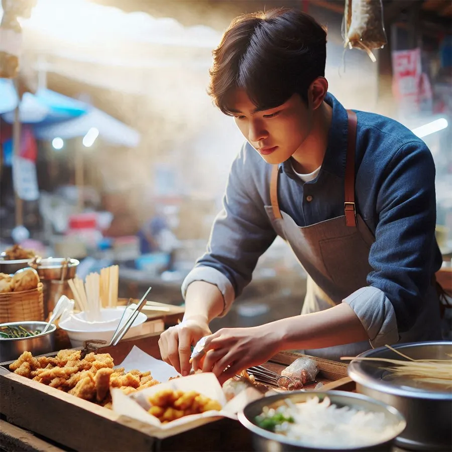 전통시장에서 활발히 활동하는 청년 상인의 모습