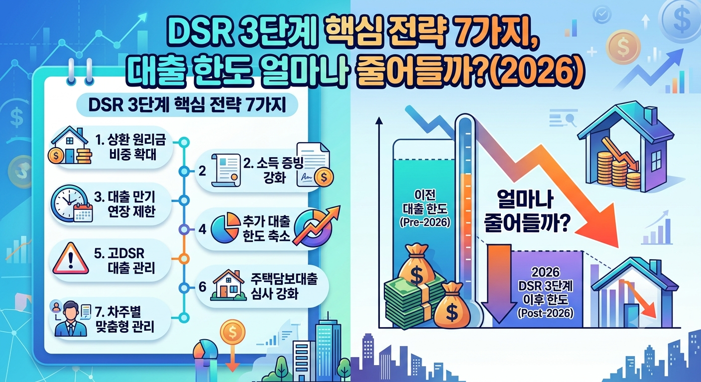 DSR 3단계 핵심 전략 7가지, 대출 한도 얼마나 줄어들까?(2026)