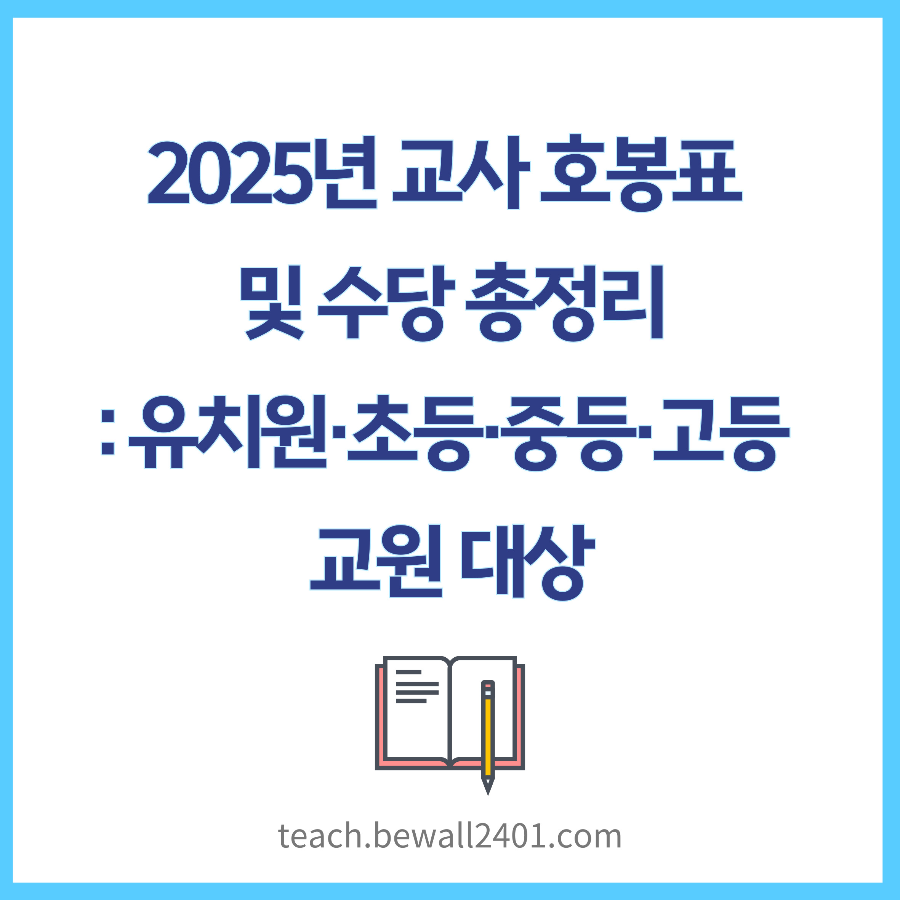 2025년 교사 호봉표 및 수당 총정리 유치원&middot;초등&middot;중등&middot;고등 교원 대상