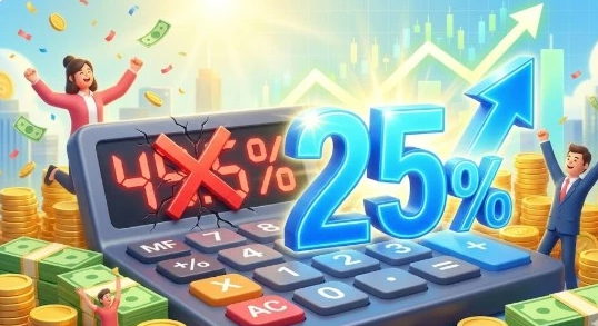 49.5% 세금 X, 25%로 줄어 환호하는 투자자 일러스트
