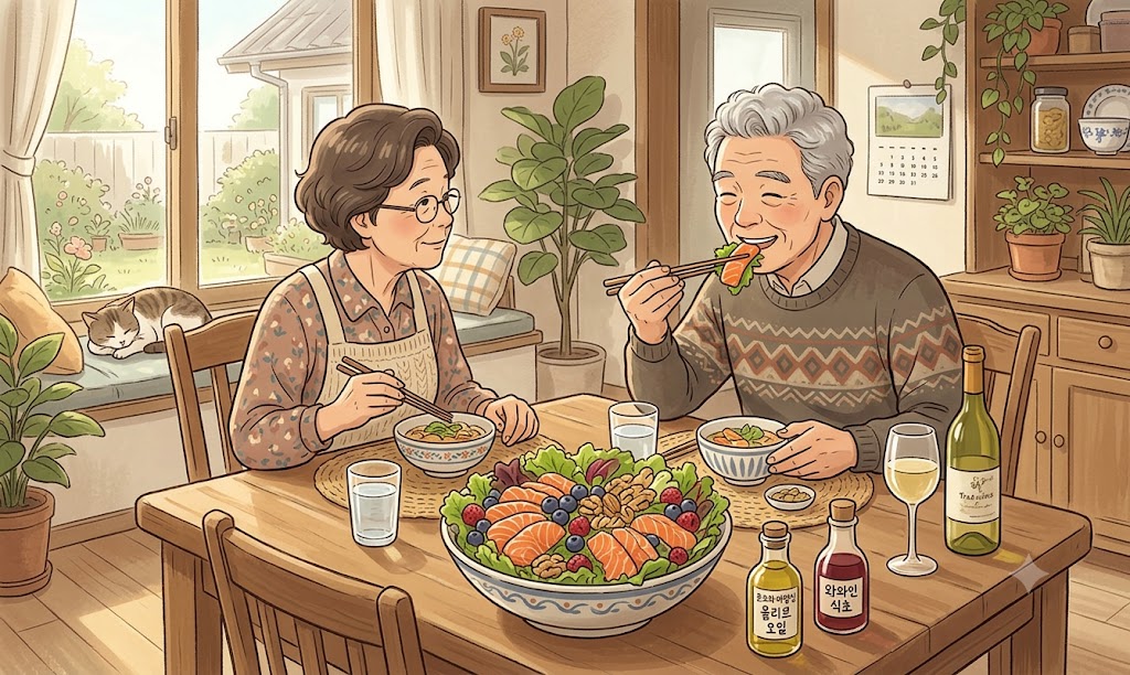 뇌 건강을 위한 식단으로 식사하는 모습