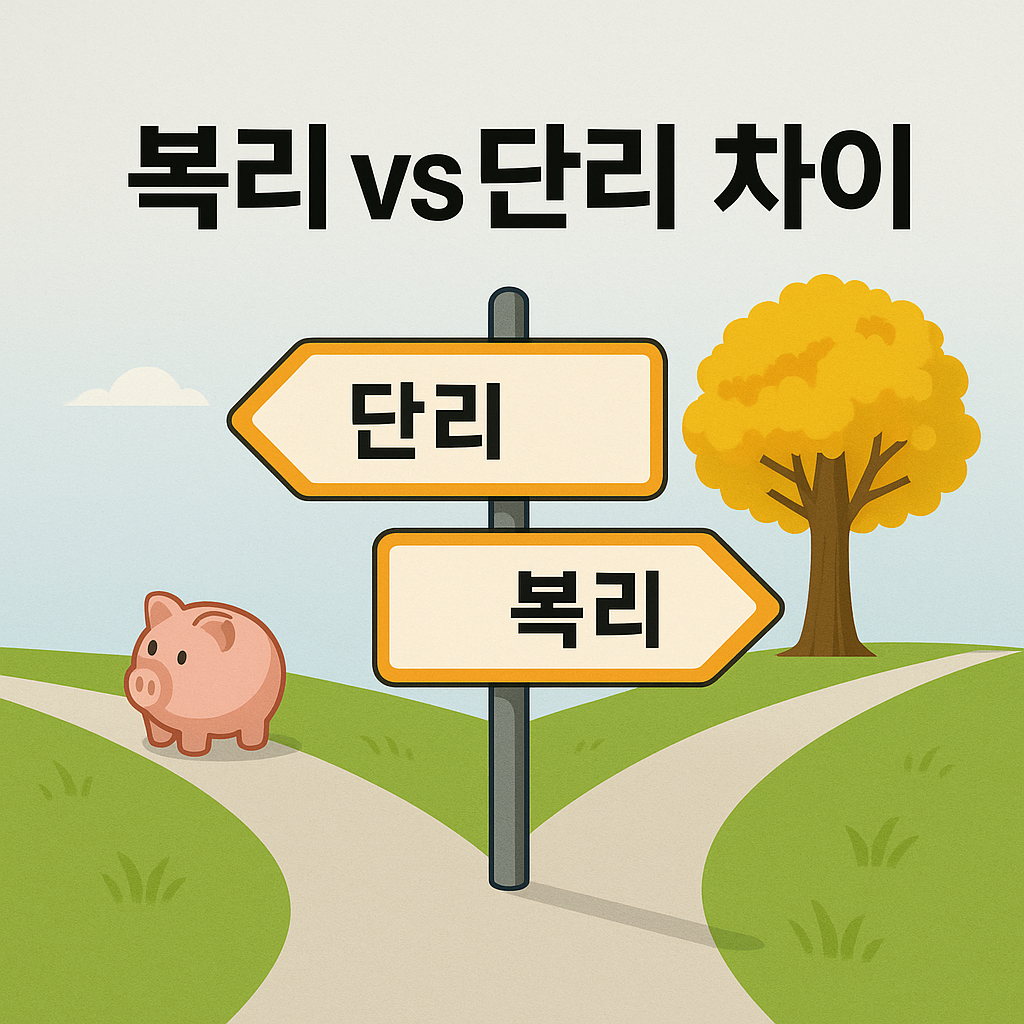 복리와 단리의 차이를 한눈에 보여주는 인포그래픽형 이미지