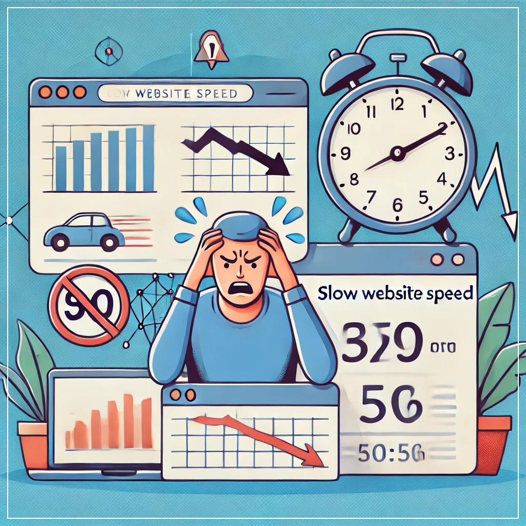 느린 웹사이트 속도의 부정적 영향을 나타낸 이미지