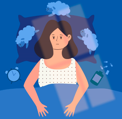 불면증을 겪는 여자 일러스트