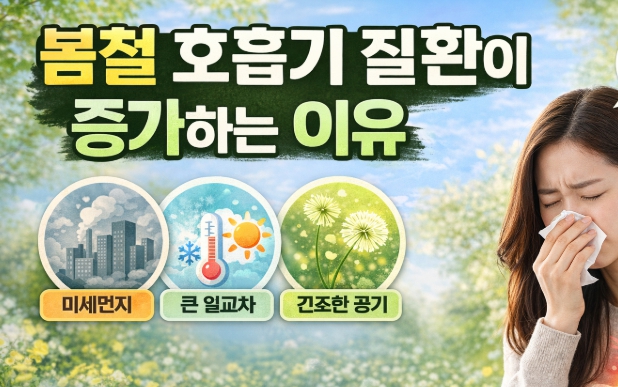 봄철 호흡기 질환이 증가하는 이유를 설명한 이미지