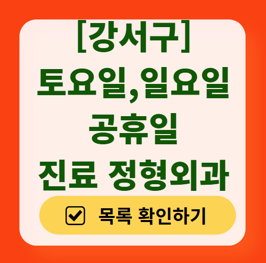 서울 강서구 일요일 문 여는 정형외과 목록 ❘ 토요일, 주말, 공휴일 진료 영업 병원 리스트
