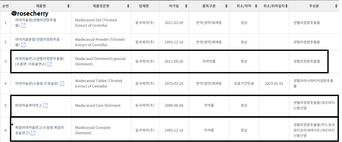 식약처-마데카솔-검색결과