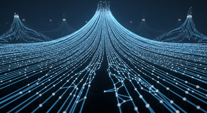 생성형 AI의 '모드 붕괴' 현상을 시각적으로 표현한 추상적인 이미지. 획일화된 결과물이 반복적으로 나타나는 모습을 강조.