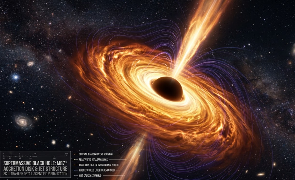 이벤트 호라이즌 망원경(EHT)이 촬영한 M87 은하 중심 초거대 블랙홀의 고리 구조 이미지