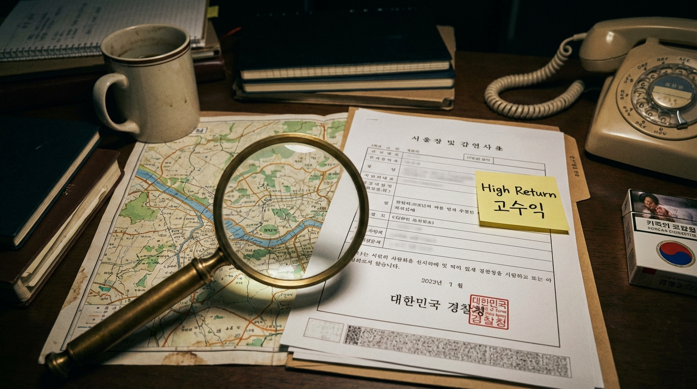 수익률 높은 경매 물건을 찾기 위해 권리를 분석하는 전문가의 책상