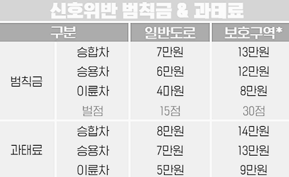 신호 위반 과태료 금액