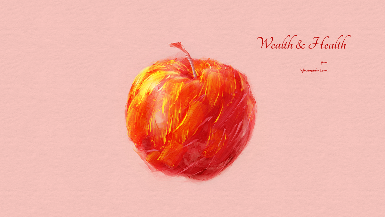 14 사과그림 C - Wealth and Health 돈들어오는배경화면