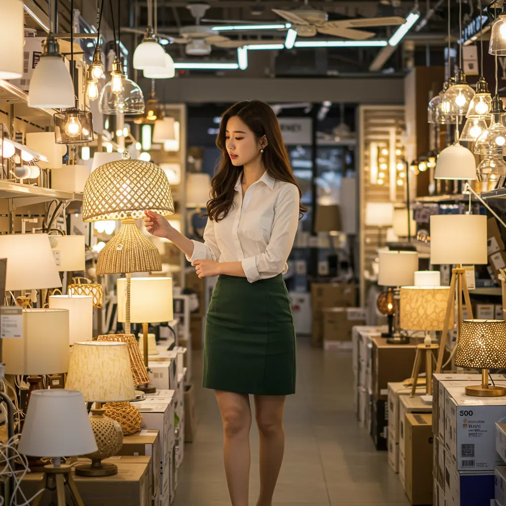 ์ค๋งํธ ์กฐ๋ช
์ ์ค์นํ๊ธฐ ์ํ์ฌ ์กฐ๋ช
์ ๊ณ ๋ฅด๋ ์ฌ์ฑ ์ด๋ฏธ์ง