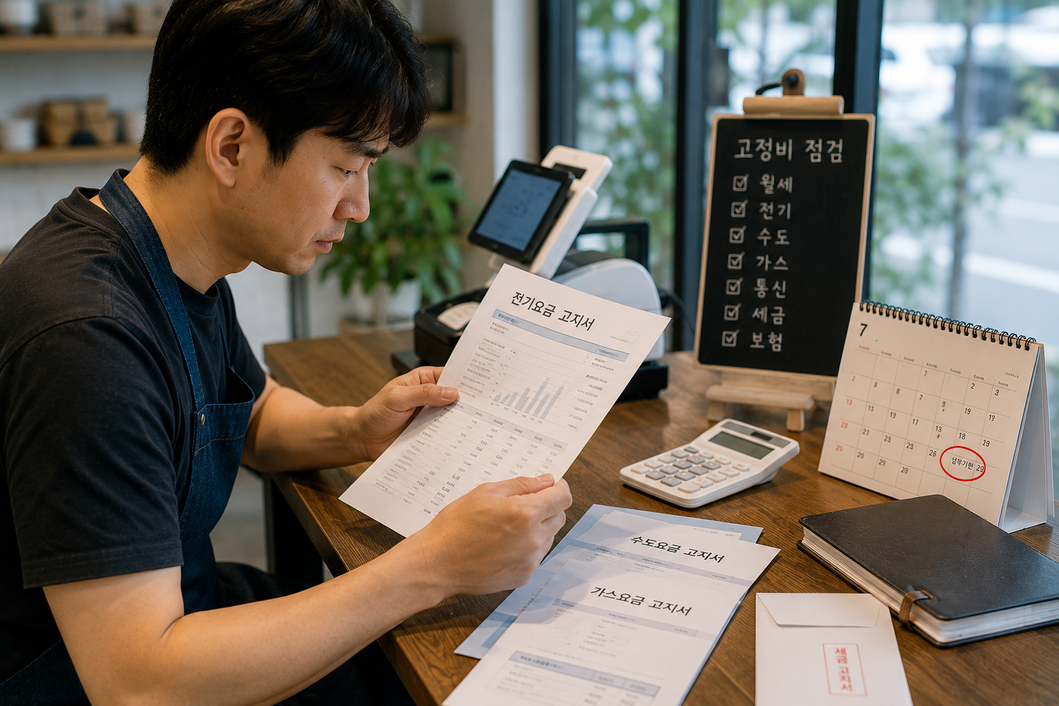 전기요금 고지서를 읽는 사장님