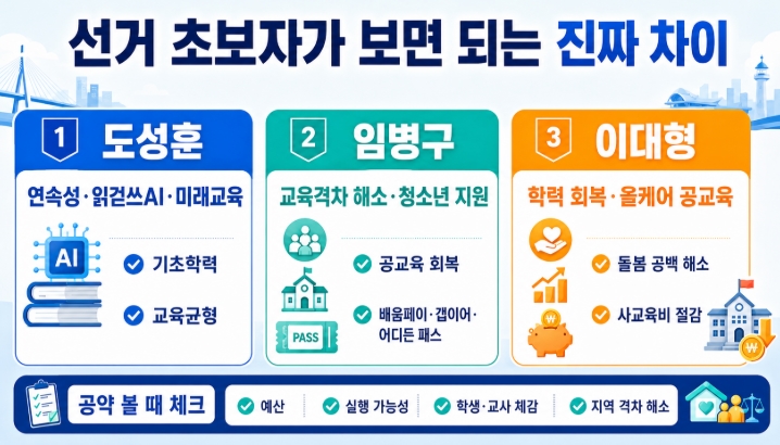 2026 인천교육감 후보 공약 비교 도성훈 임병구 이대형 핵심정리