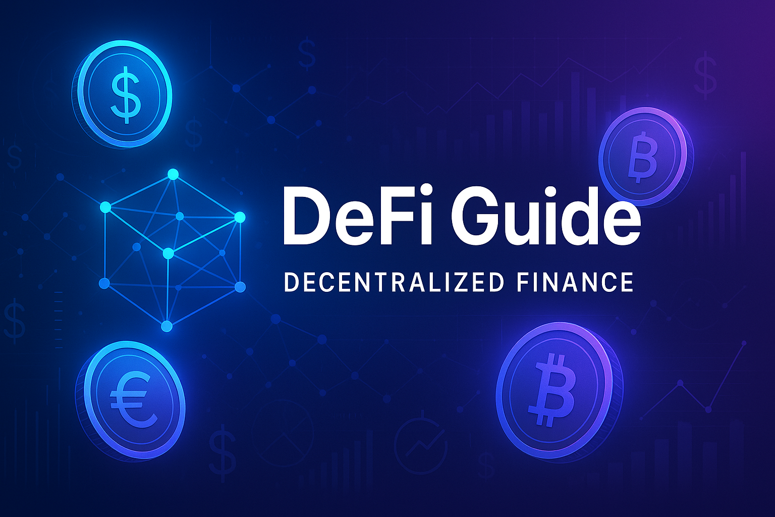 디파이(DeFi) 완벽 가이드 썸네일 - 탈중앙화 금융 블록체인 네트워크 일러스트레이션