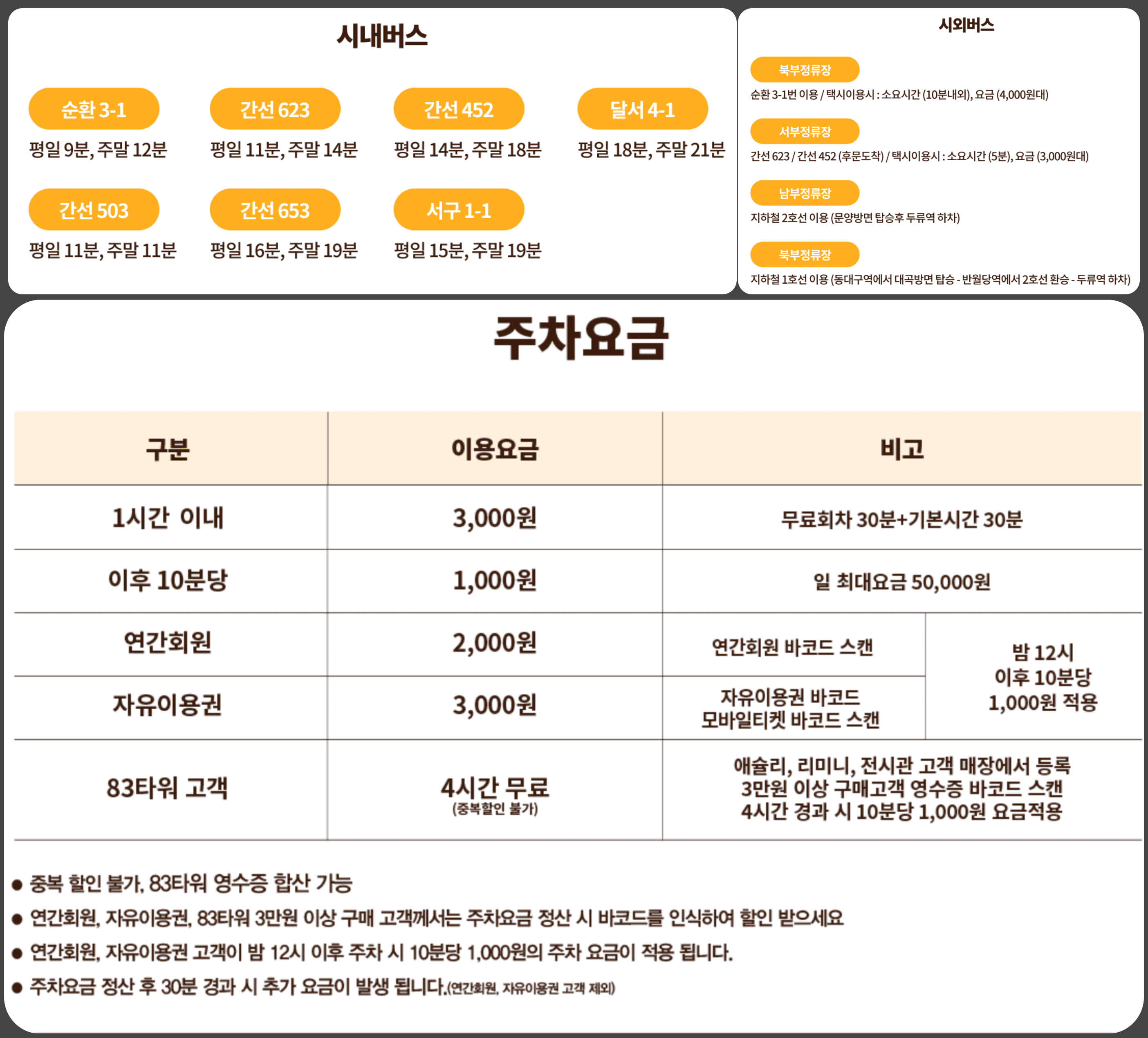 이월드 대중교통, 주차 정보