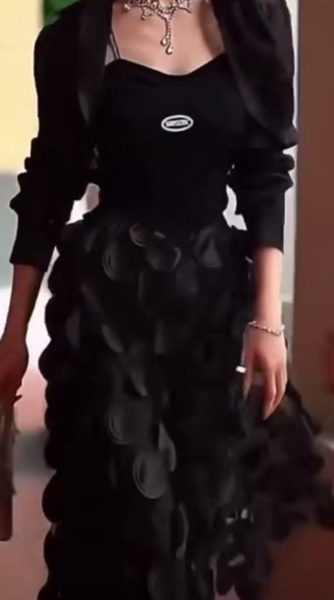 수 놓은 점 검은 색 긴 메쉬 스커트 발목 긴 거즈 여름 쉬폰 도트